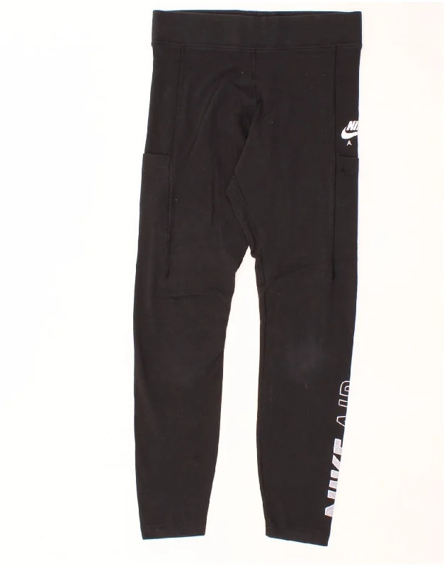 NIKE Womens Graphic Leggings UK 12 Medium  Black Polyester Cozy Fashion Leggings