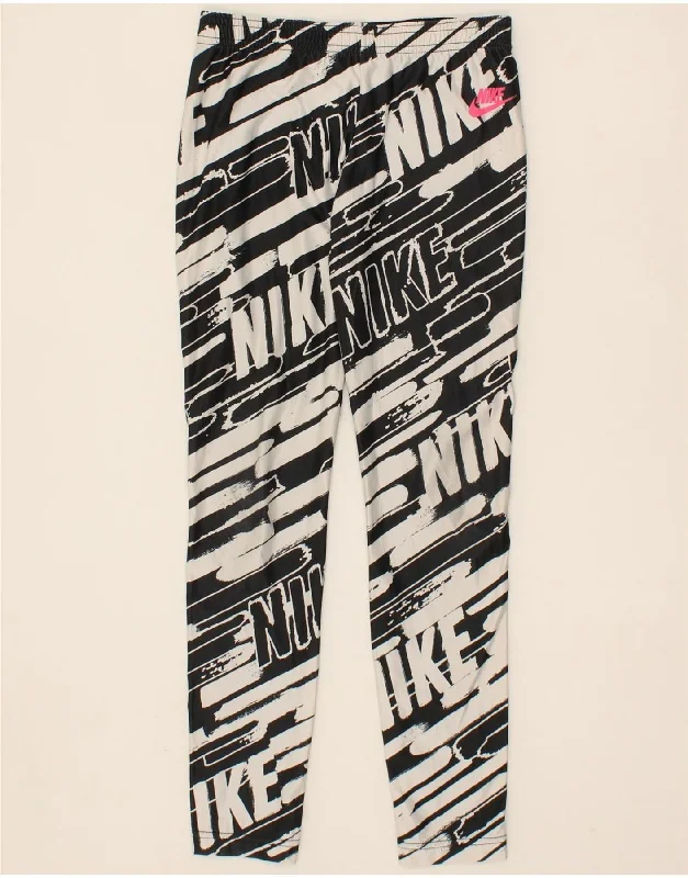 NIKE Womens Graphic Leggings UK 12 Medium  Black Polyester Stylish Stretch Pants Leggings