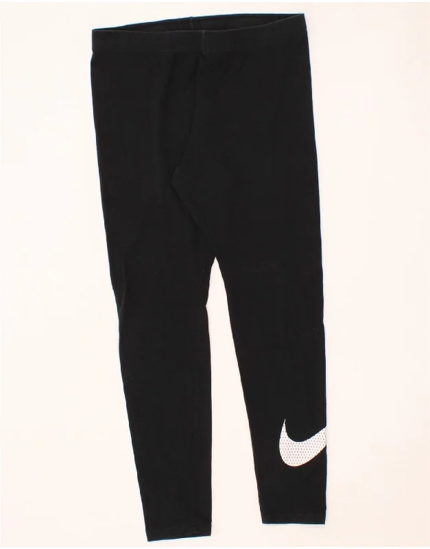 NIKE Womens Graphic Leggings UK 14 Large  Black Cotton Chic Velvet Soft Leggings
