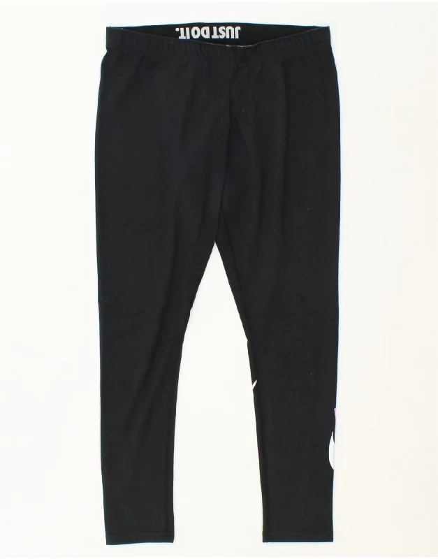 NIKE Womens Graphic Leggings UK 18 XL Black Cotton Cozy Warmth Leggings