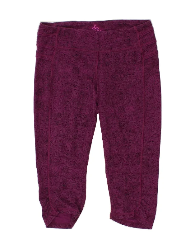 PRANA Womens Capri Leggings UK 14 Medium Purple Paisley Hemp Stylish High-Waisted Leggings