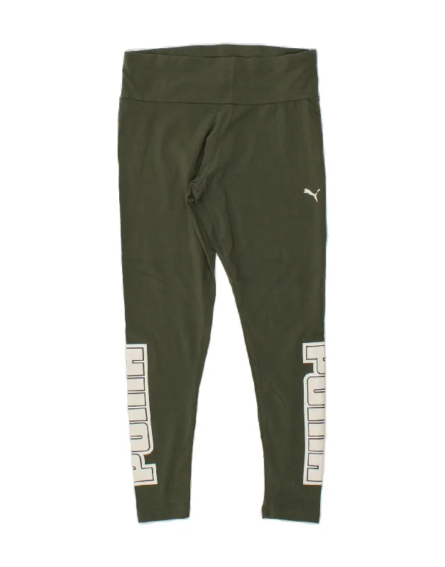 PUMA Womens Graphic Leggings UK 12 Medium  Khaki Cotton Chic Smooth Fit Leggings