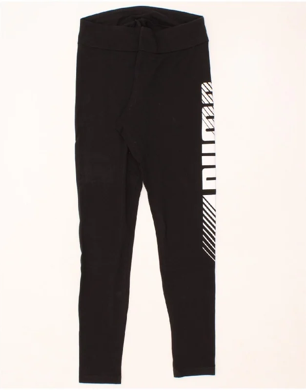 PUMA Womens Graphic Leggings UK 8 Small  Black Cotton Stylish Side-Stripe Leggings