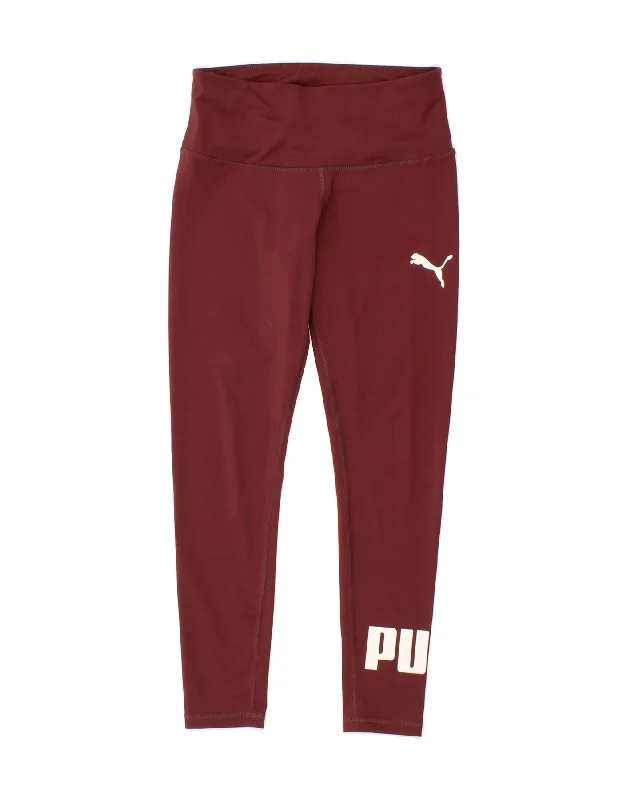 PUMA Womens Graphic Leggings UK 8 Small  Maroon Polyester Cozy Yoga Compression Leggings
