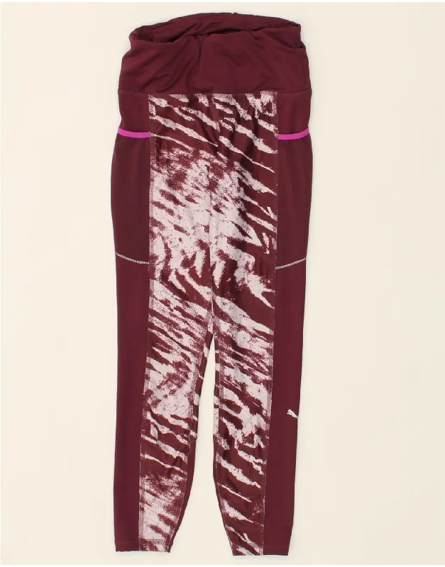 PUMA Womens Leggings UK 6 XS Burgundy Animal Print Comfortable Wide-Band Leggings