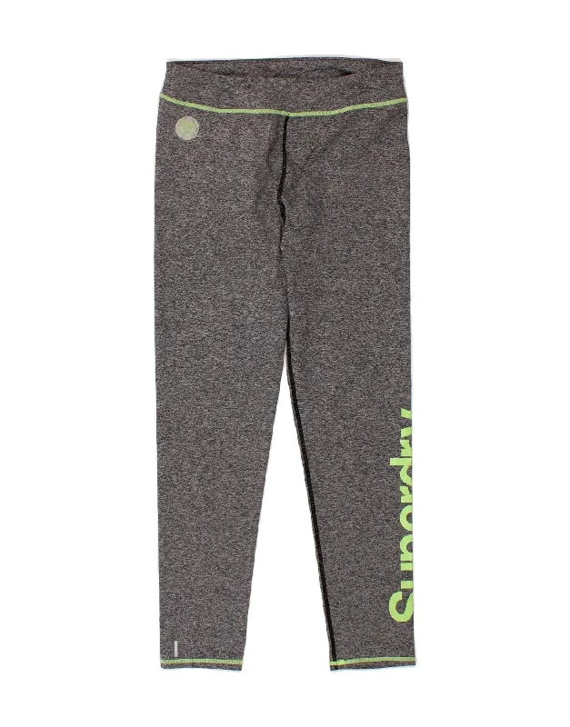 SUPERDRY Womens Graphic Leggings UK 10 Small  Grey Nylon Trendy Faux Suede Leggings