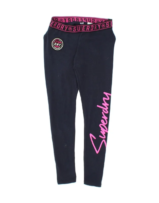 SUPERDRY Womens Graphic Leggings UK 10 Small Navy Blue Cotton Fashionable Printed Leggings