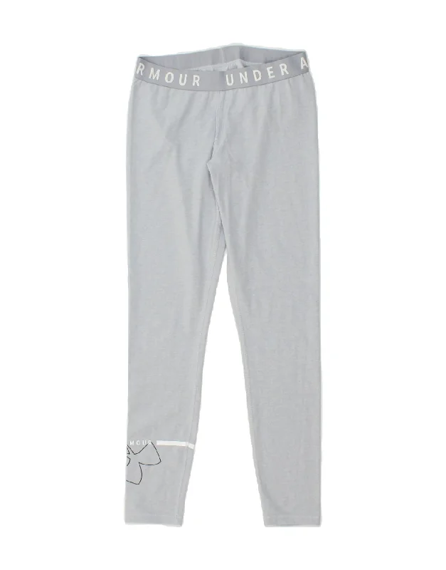 UNDER ARMOUR Womens Graphic Leggings UK 12 Medium  Grey Cotton Comfortable Slip-On Leggings