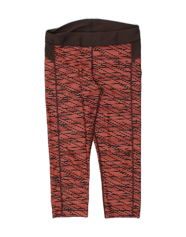 UNDER ARMOUR Womens Heat Gear Capri Leggings UK 12 Medium  Orange Striped Trendy Cold Weather Tights