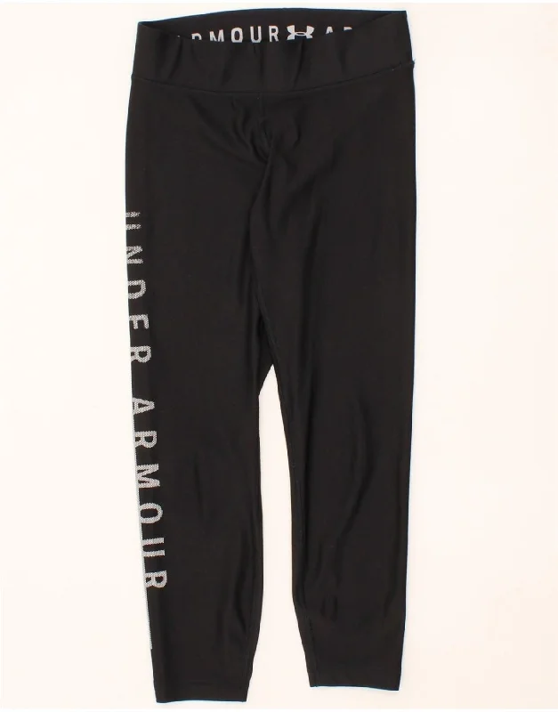 UNDER ARMOUR Womens Heat Gear Graphic Leggings UK 12 Medium  Black Fashionable Printed Legging Pants