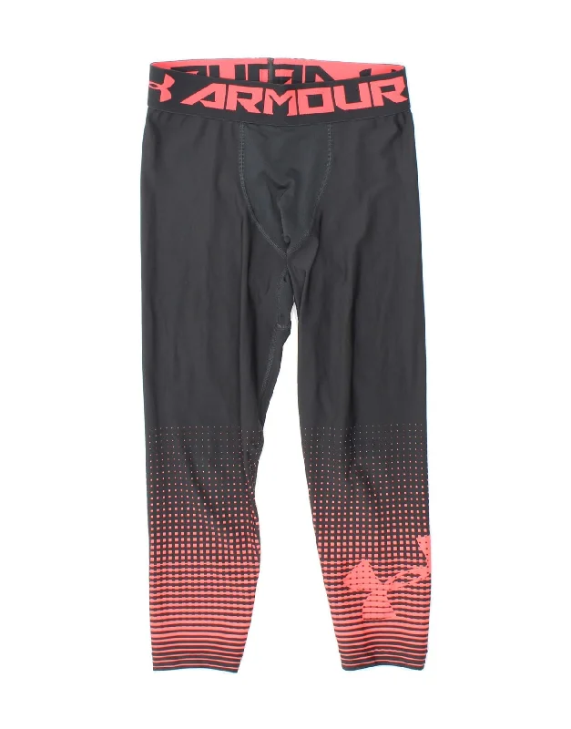 UNDER ARMOUR Womens Heat Gear Graphic Leggings UK 12 Medium  Black Striped Trendy Flared Leggings
