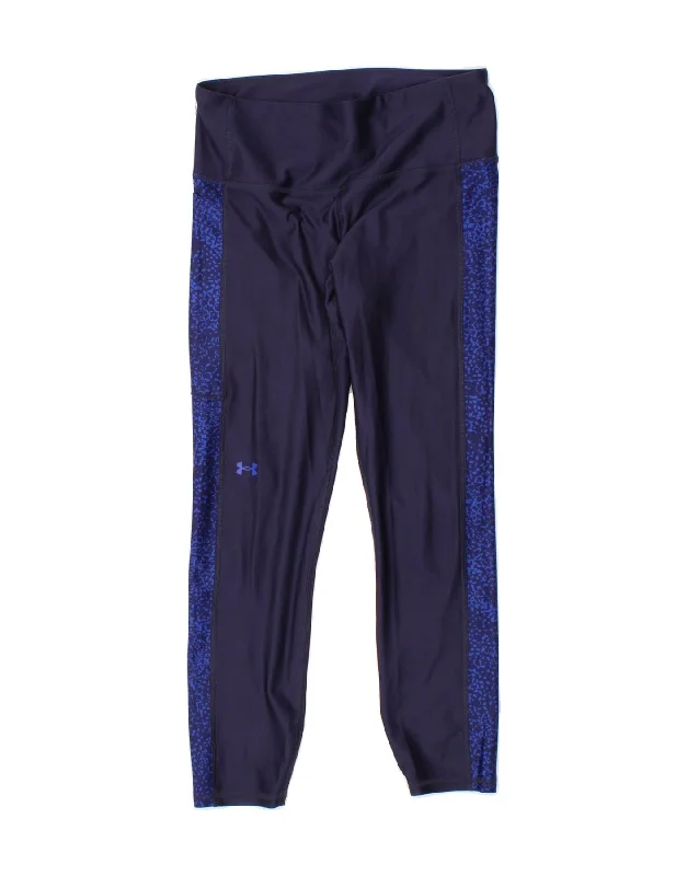 UNDER ARMOUR Womens Leggings UK 12 Medium  Navy Blue Spotted Polyester Elegant Sheer Leggings