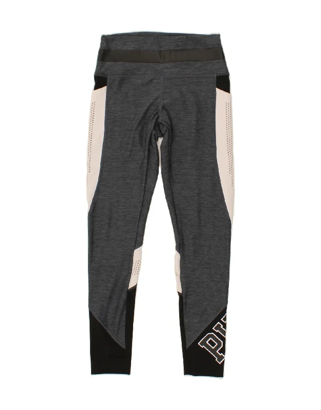 VICTORIAS SECRET Womens Pink Leggings UK 12 Medium Grey Colourblock Fashionable Moisture-Wicking Leggings