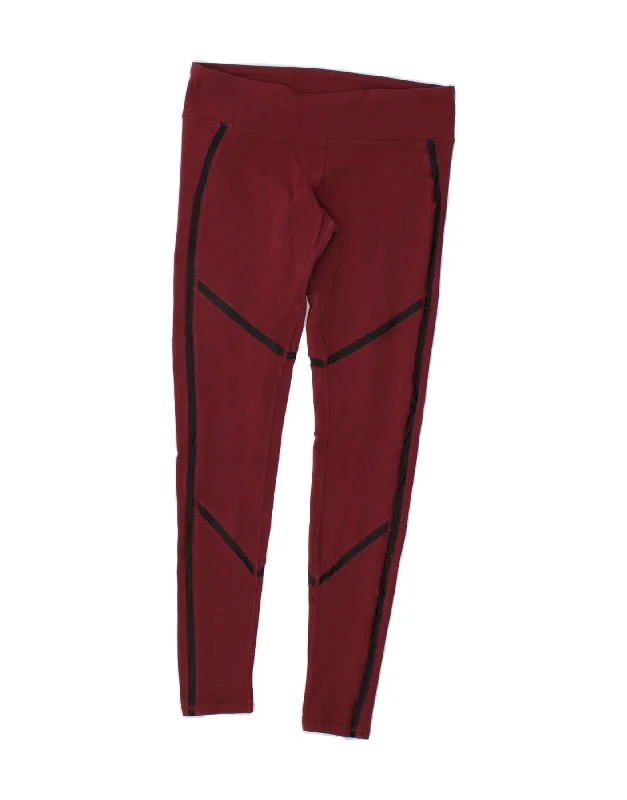 VINTAGE Womens Leggings UK 12 Medium Maroon Stylish Printed Stretch Leggings