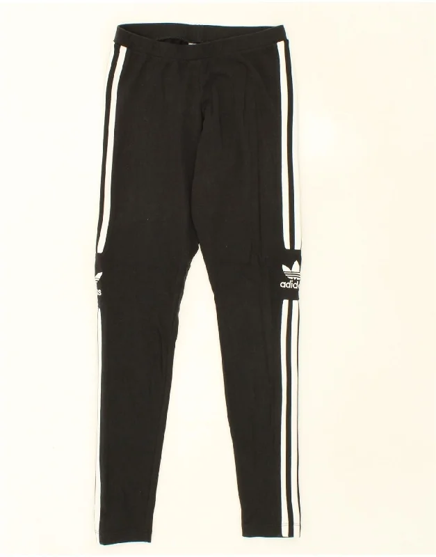 ADIDAS Womens Graphic Leggings UK 8 Small Black Cotton Cozy Reflective Detail Leggings