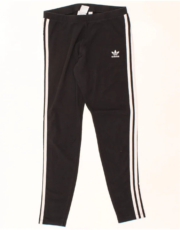 ADIDAS Womens Leggings UK 12 Medium Black Cotton Fashionable Printed Legging Pants