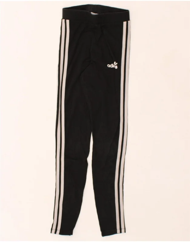ADIDAS Womens Leggings UK 6 XS Black Cotton Trendy Side-Pocket Leggings