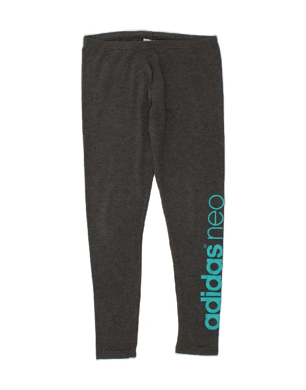 ADIDAS Womens Neo Graphic Leggings UK 14 Medium  Grey Cotton Comfortable Power Mesh Leggings