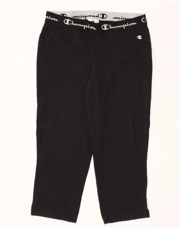 CHAMPION Womens Graphic Capri Leggings UK 14 Large  Black Fashionable Quick-Dry Leggings