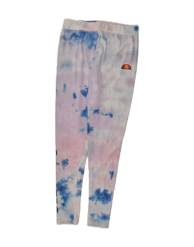ELLESSE Womens Leggings UK 12 Medium Multicoloured Tie Dye Cotton Elegant Stretchy Faux Leather Leggings