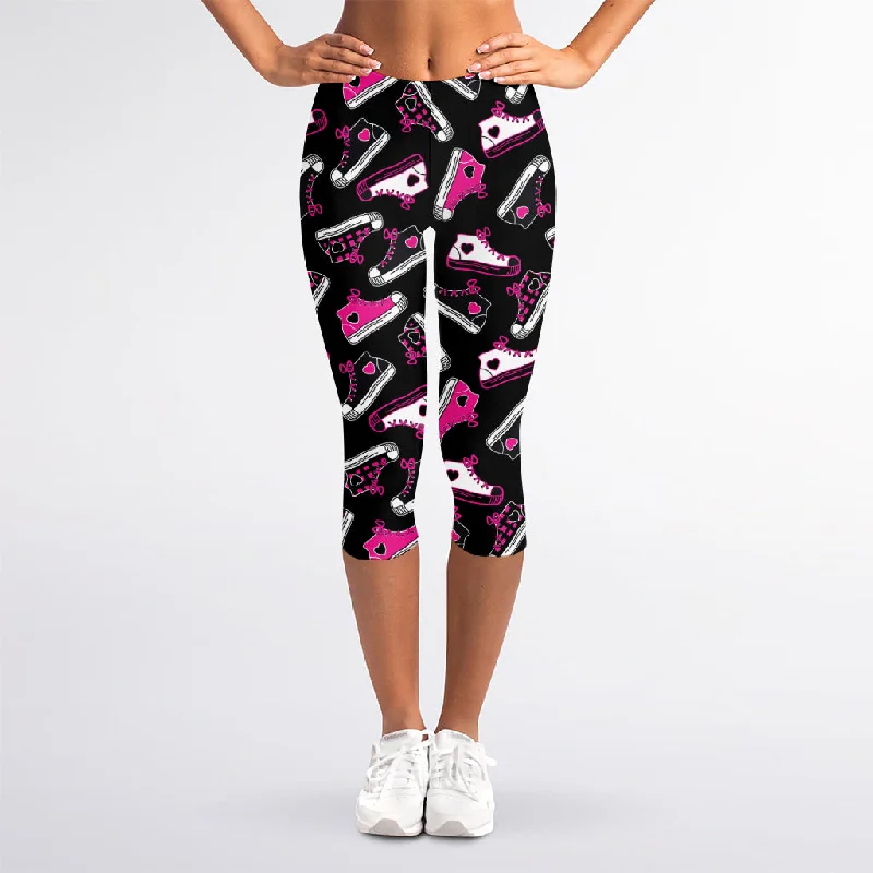 Emo Shoes Pattern Print Women's Capri Leggings Trendy High-Waist Tummy Control Leggings