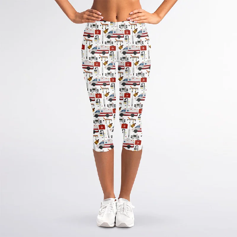 EMS Paramedic Pattern Print Women's Capri Leggings Trendy Polka Dot Leggings