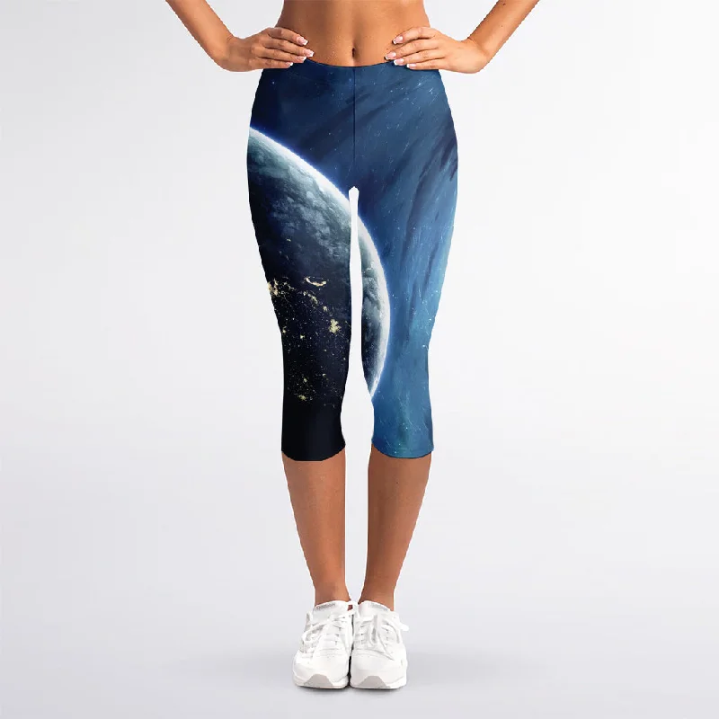 Endless Space Print Women's Capri Leggings Comfortable Running Leggings