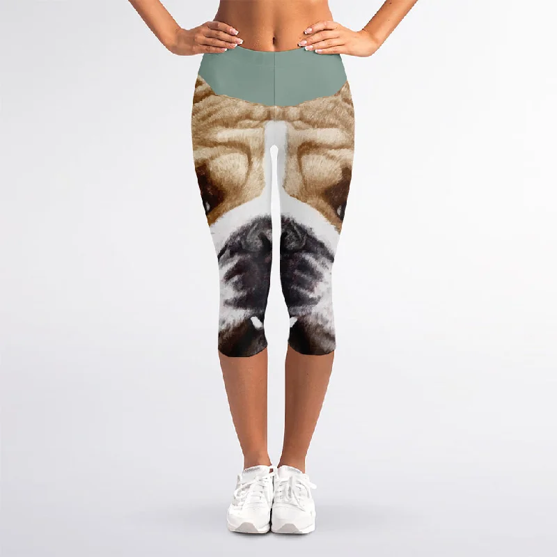 English Bulldog Portrait Print Women's Capri Leggings Elegant Embellished Leggings