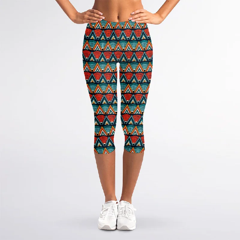 Ethnic African Inspired Pattern Print Women's Capri Leggings Comfortable Slip-On Leggings