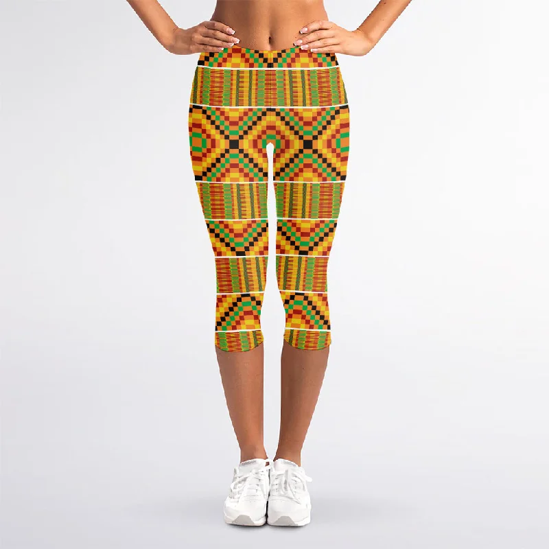 Ethnic Kente Pattern Print Women's Capri Leggings Cozy Sweat-Wicking Leggings