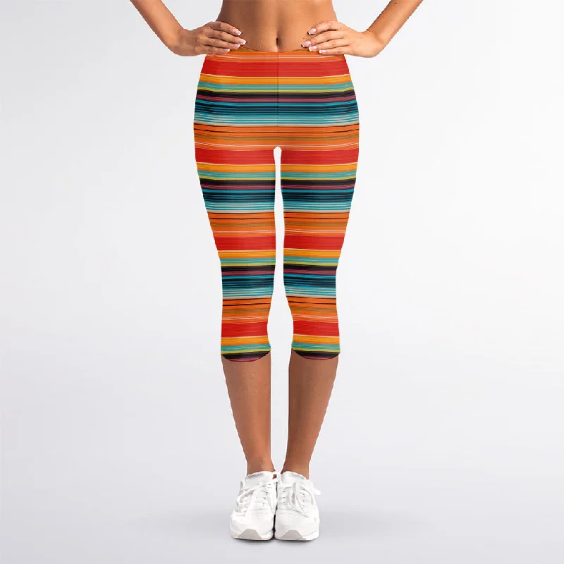 Ethnic Mexican Blanket Pattern Print Women's Capri Leggings Fashionable Seamless Leggings