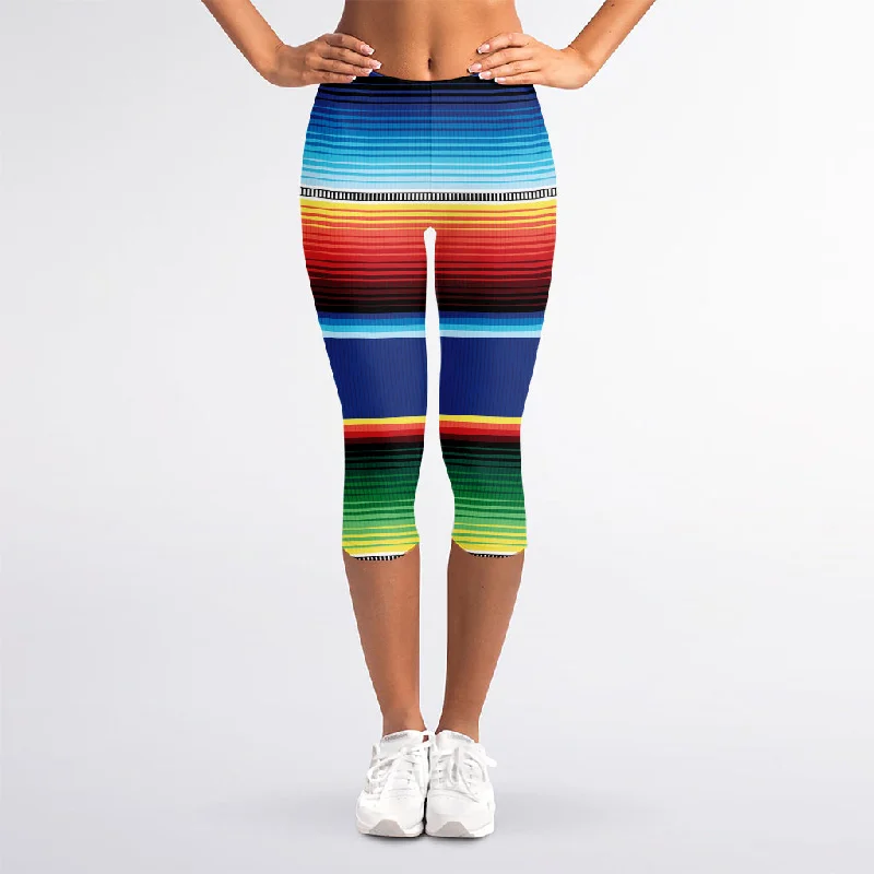 Ethnic Mexican Serape Pattern Print Women's Capri Leggings Fashionable Sports Leggings