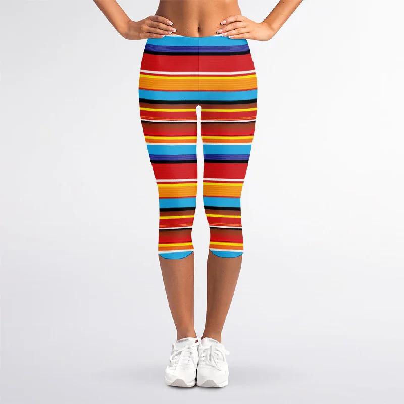 Ethnic Mexican Woven Pattern Print Women's Capri Leggings Comfortable Bootcut Workout Leggings