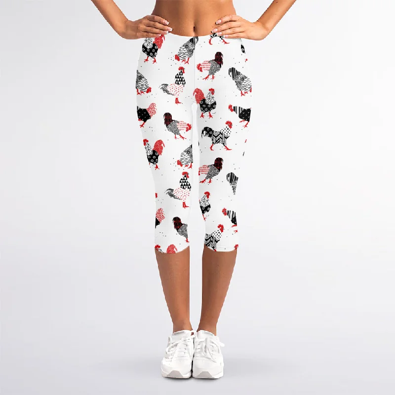 Exotic Chicken Pattern Print Women's Capri Leggings Comfortable Fleece-Lined Leggings