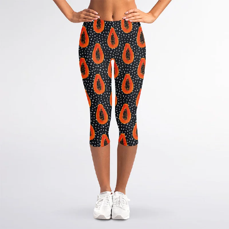 Exotic Papaya Pattern Print Women's Capri Leggings Fashionable Printed Leggings