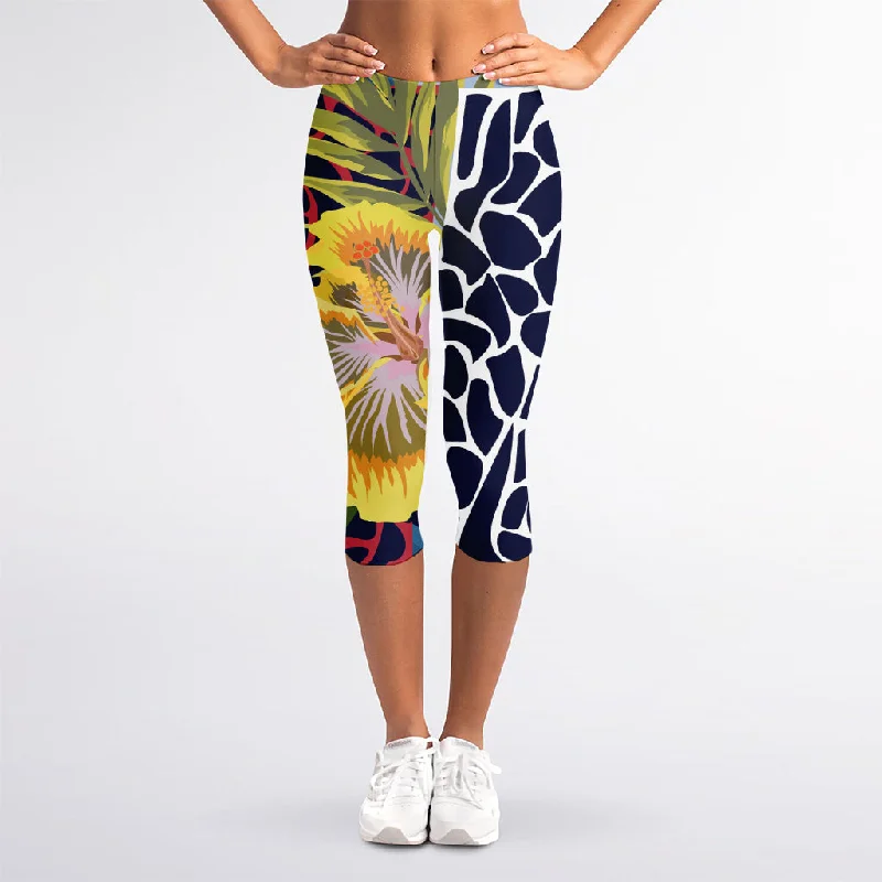Exotic Patchwork Pattern Print Women's Capri Leggings Comfortable Compression Leggings