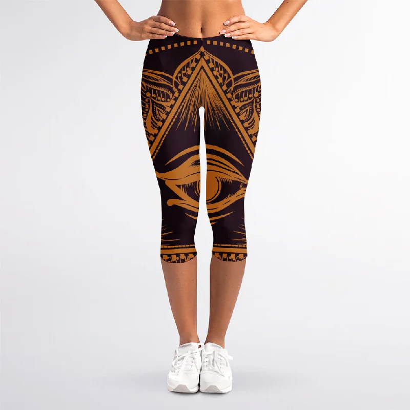 Eye of Providence Mandala Print Women's Capri Leggings Fashionable Quick-Dry Yoga Pants
