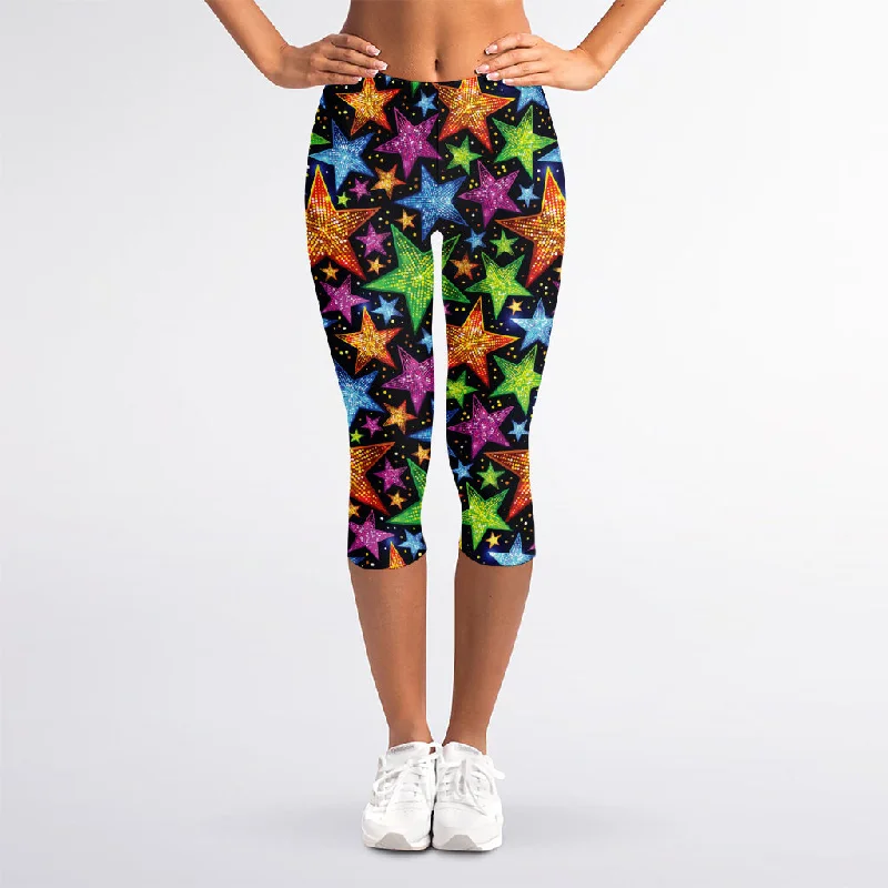 Fantastic Star Pattern Print Women's Capri Leggings Comfortable Full-Body Compression Leggings