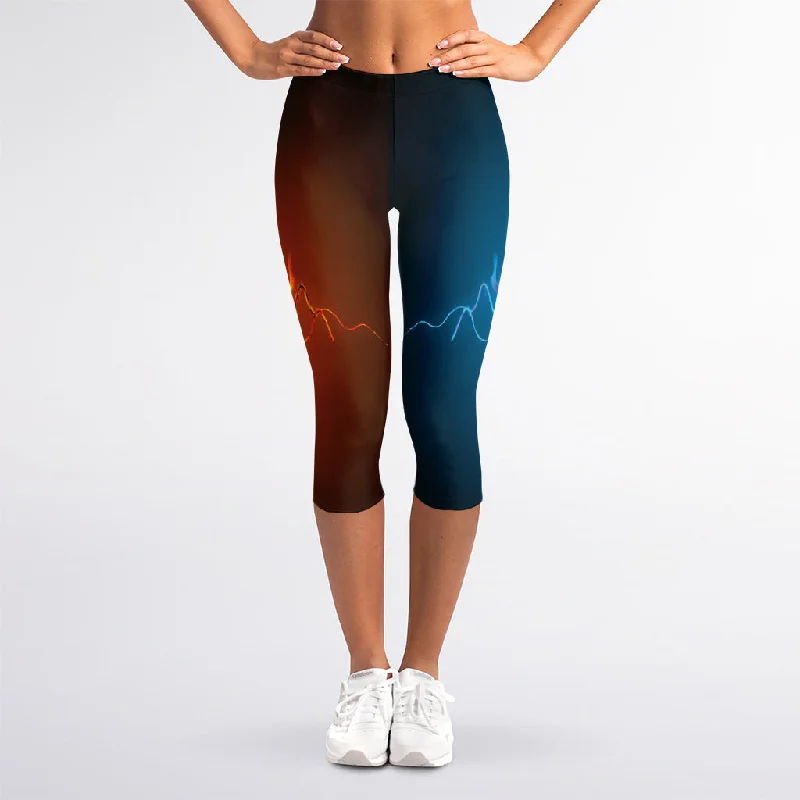 Fire And Ice Dragons Print Women's Capri Leggings Trendy Sporty Compression Leggings