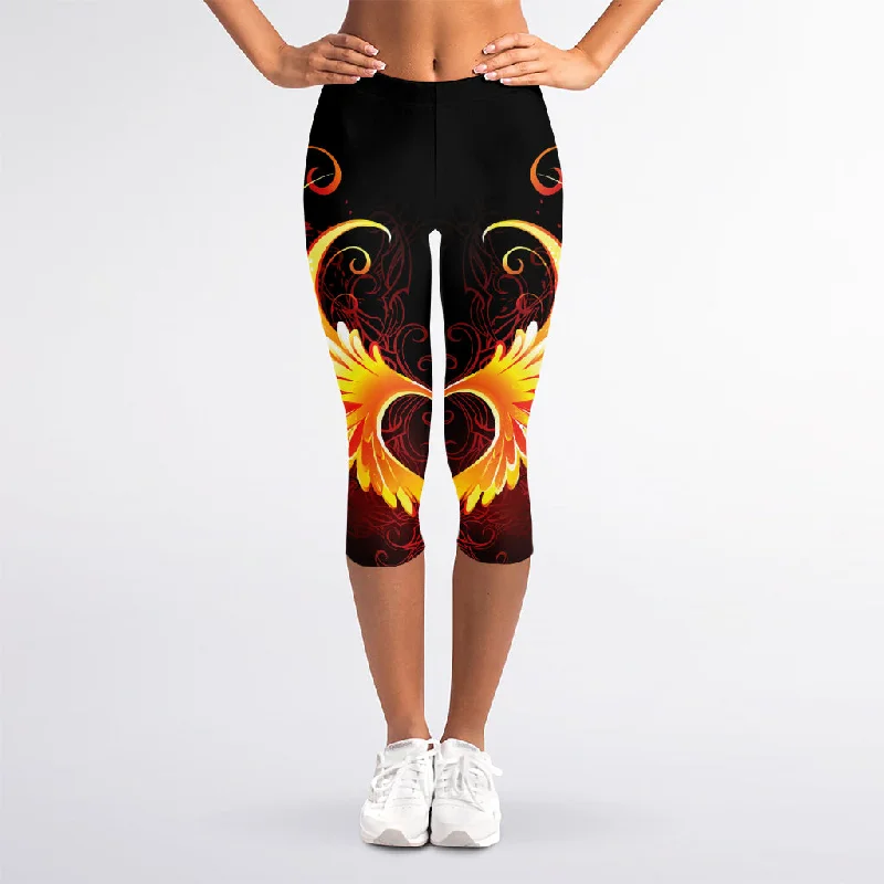 Fire Angel Wings Print Women's Capri Leggings Chic Smooth Fit Leggings