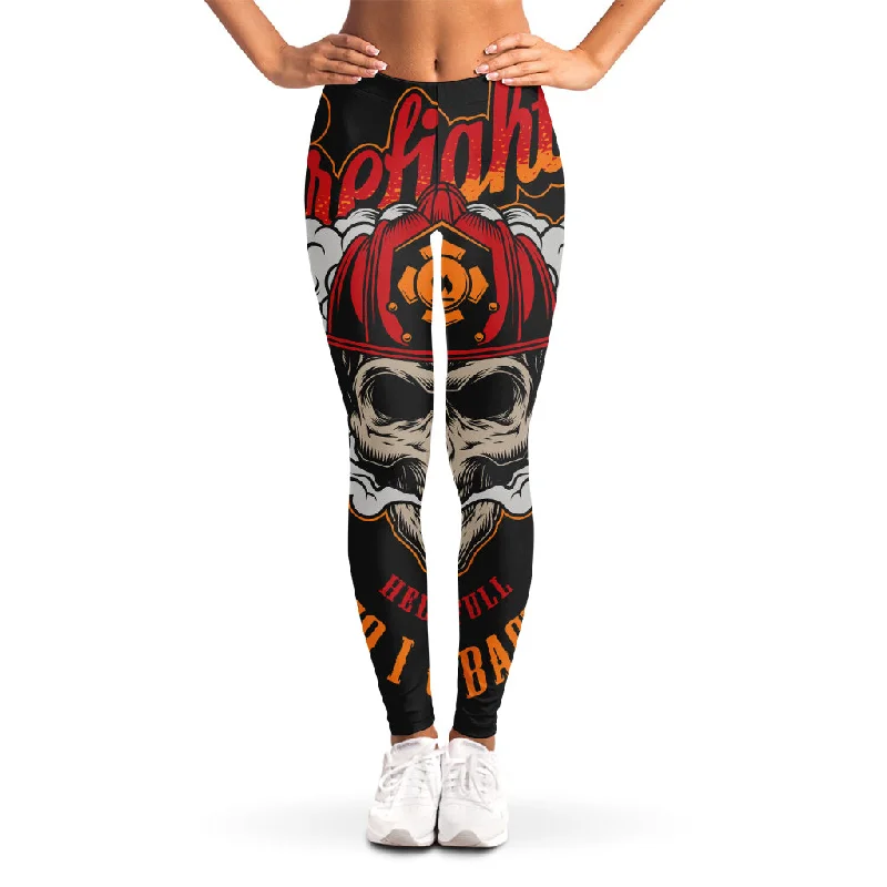 Firefighter Department Skull Print Women's Leggings Elegant Textured Leggings