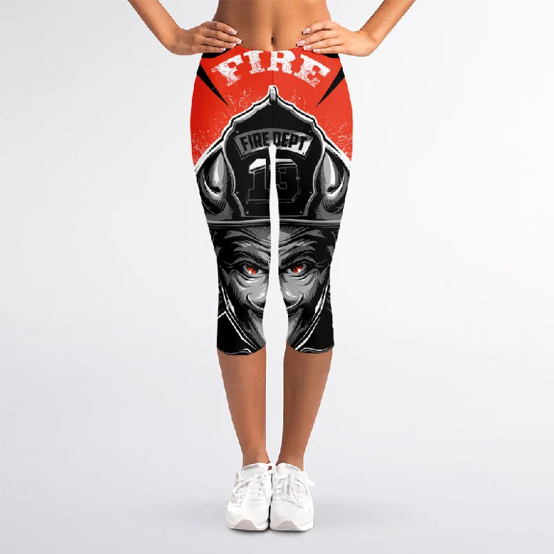Firefighter Devil Print Women's Capri Leggings Fashionable Sports Compression Leggings