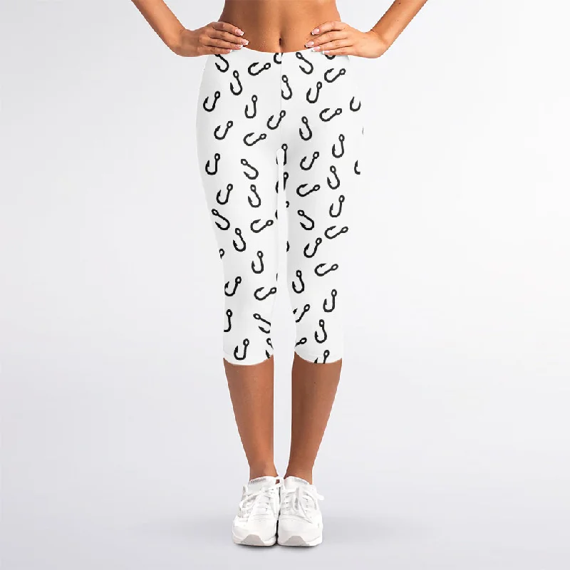 Fish Hook Pattern Print Women's Capri Leggings Fashionable Smooth Fit Leggings