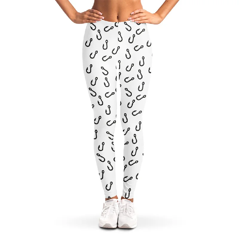 Fish Hook Pattern Print Women's Leggings Trendy Black Mesh Leggings
