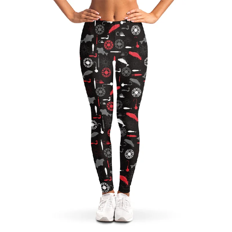 Fishing Theme Pattern Print Women's Leggings Comfortable Ribbed Waistband Leggings