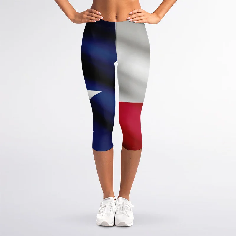 Flag Of Texas Print Women's Capri Leggings Trendy High-Waist Tummy Control Leggings