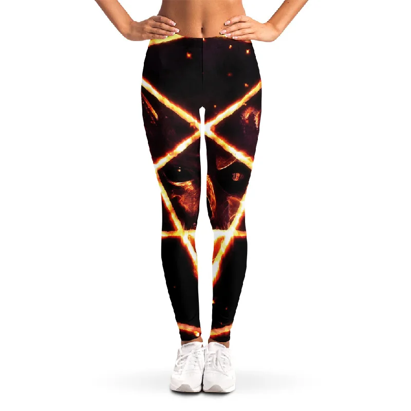 Flame Satanic Pentagram Print Women's Leggings Fashionable Quick-Dry Leggings