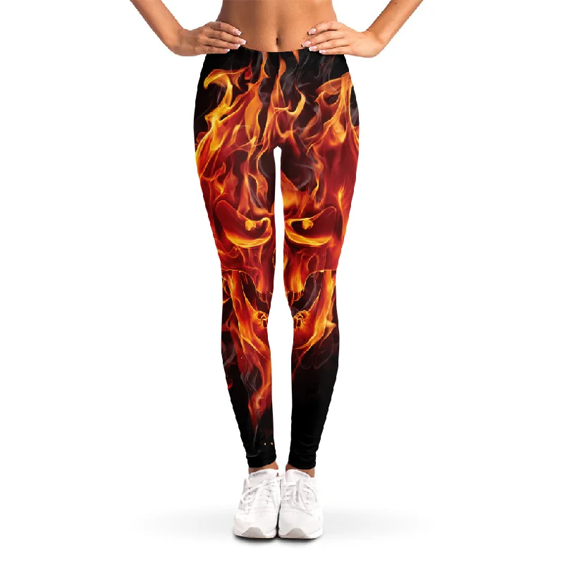 Flaming Evil Skull Print Women's Leggings Fashionable Printed Legging Pants
