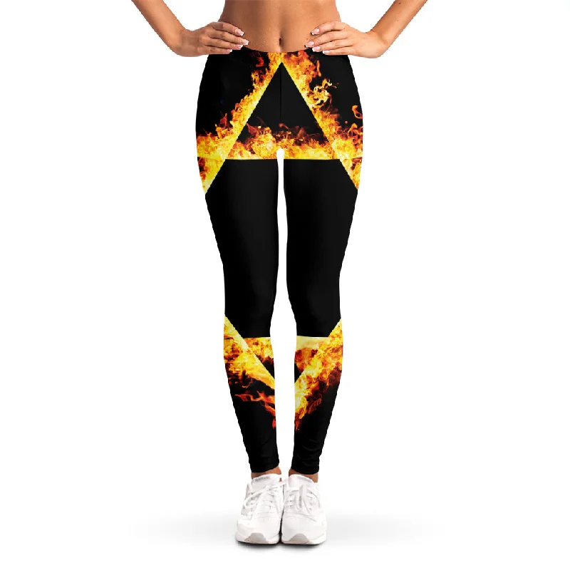 Flaming Star of David Print Women's Leggings Comfortable Lounge Leggings