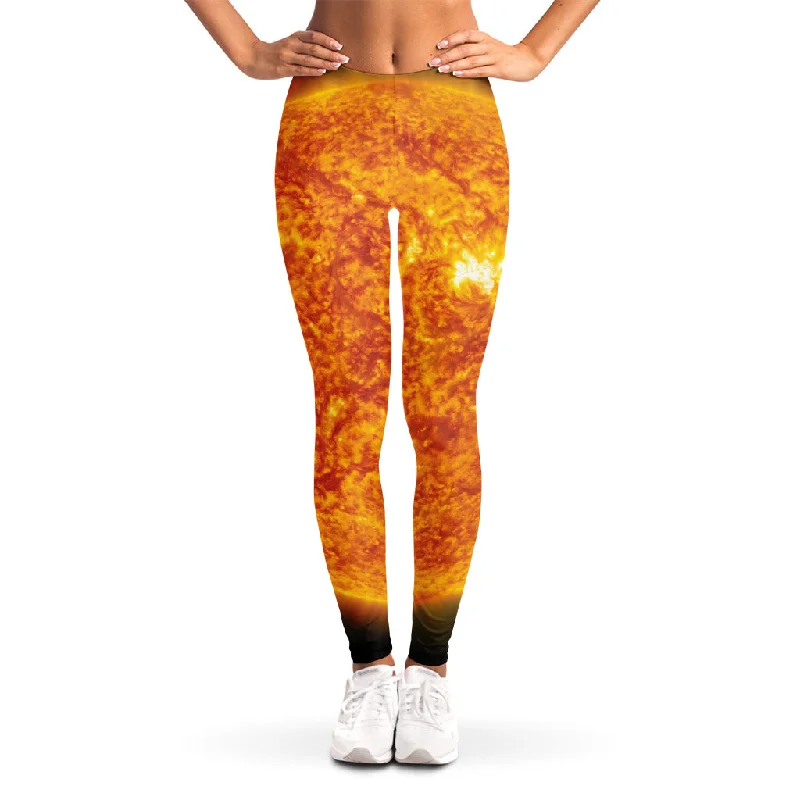Flaming Sun Print Women's Leggings Cozy Full-Length Workout Leggings
